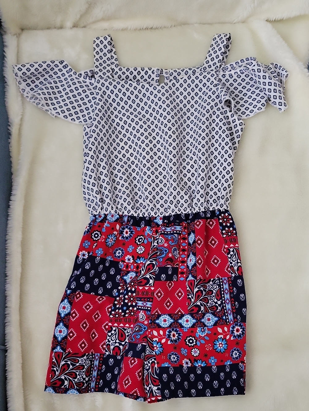 LILY BLEU Romper Dress For Girls. White, Red, Blue Colors. Size 10